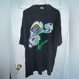 Black Graphic T-Shirt with Colorful Fish Design